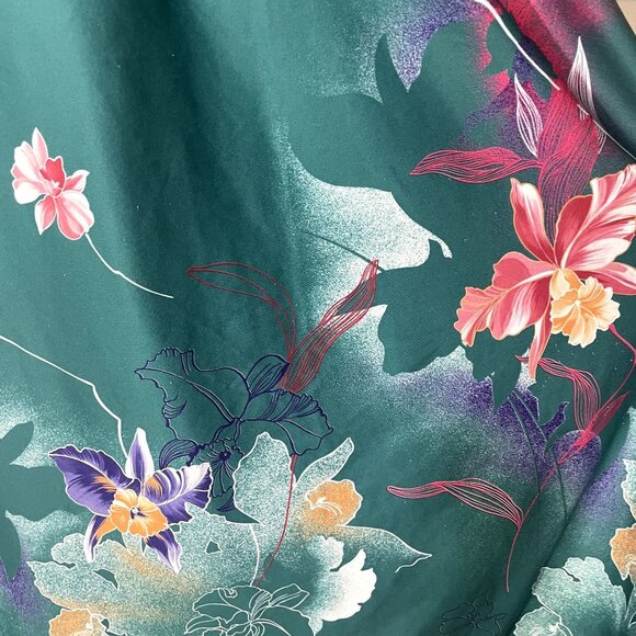 80s Vintage Sears At Home Green and Pink Orchid Print Patio Dress MuuMuu OSFM - Picture 2 of 5